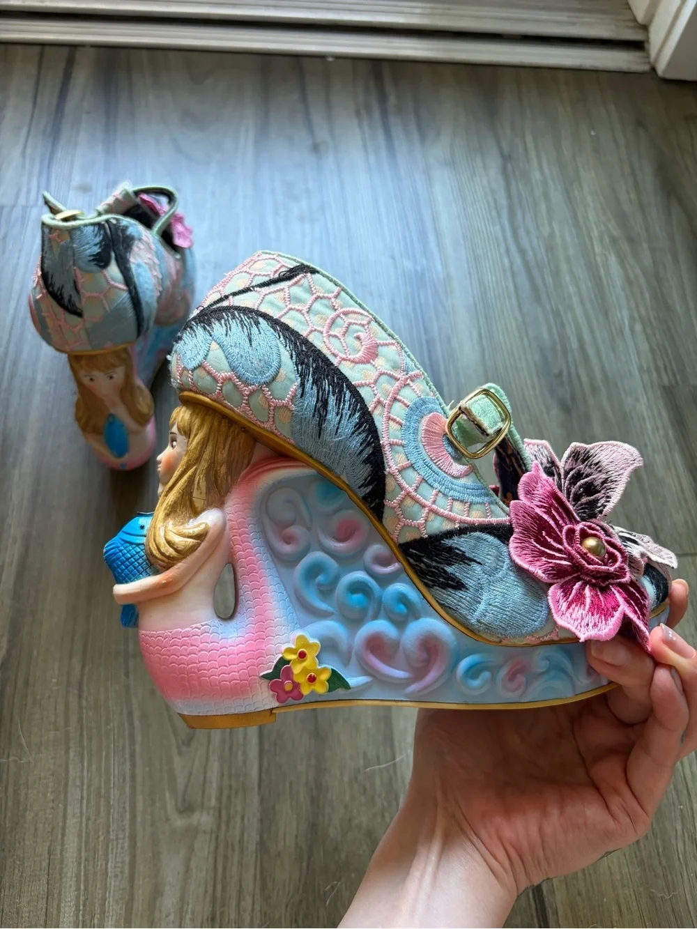 Irregular Choice - Aquata - Mermaid Floral Embroidered Mary Jane Wedge Heels
